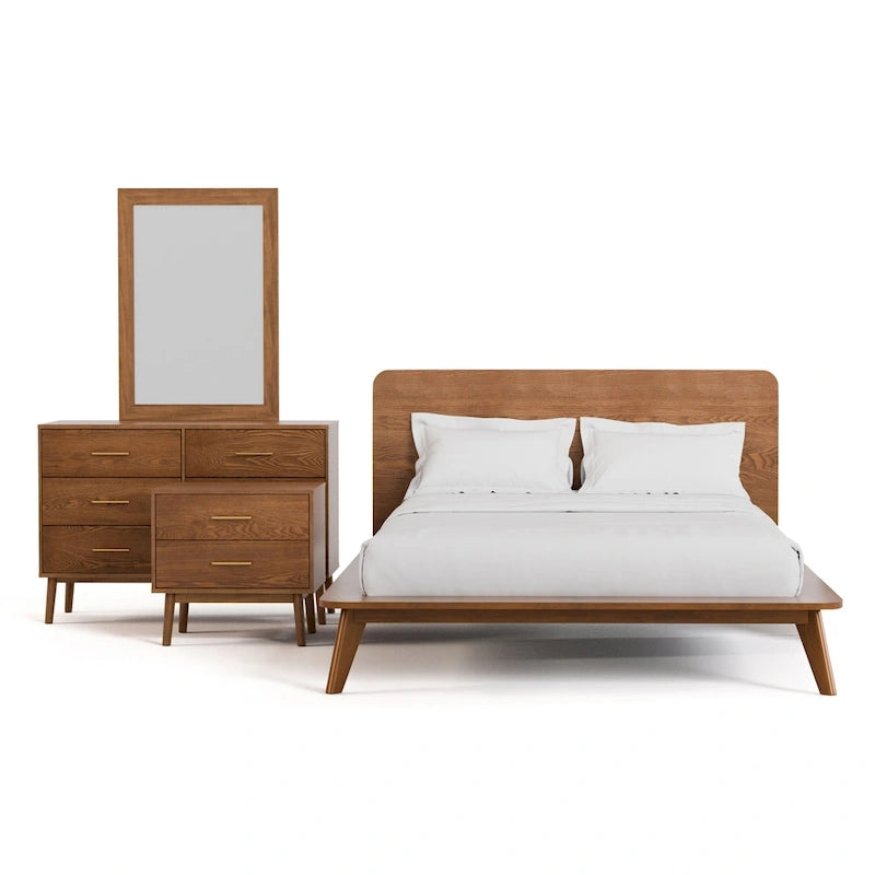 Walnut 4-Piece Bedroom Set, Mid-Century Style, King/Queen