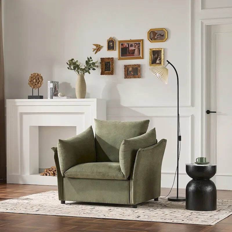 Green / Dark Grey Chenille Accent Chair, High-Back, Single Seat