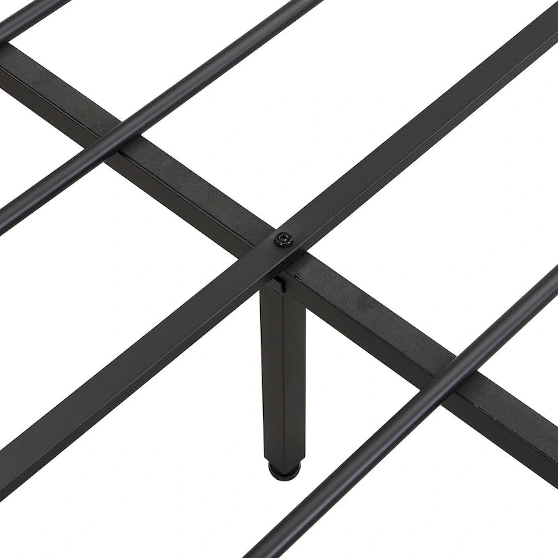 Beige & Black Full Size Platform Bed Frame for 2, Upholstered Headboard, USB Ports