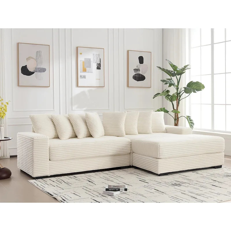 Black/Green/Gray/Beige Corduroy L-Shaped Sectional Sofa with Right Chaise, Seats 3