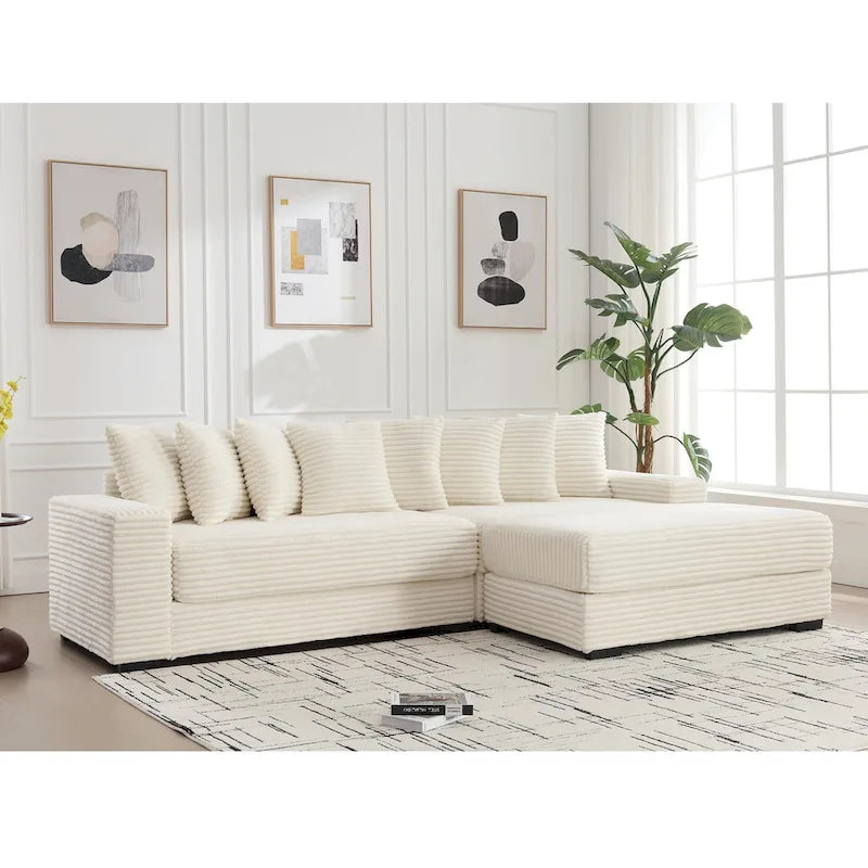 Black/Green/Gray/Beige Corduroy L-Shaped Sectional Sofa with Right Chaise, Seats 3