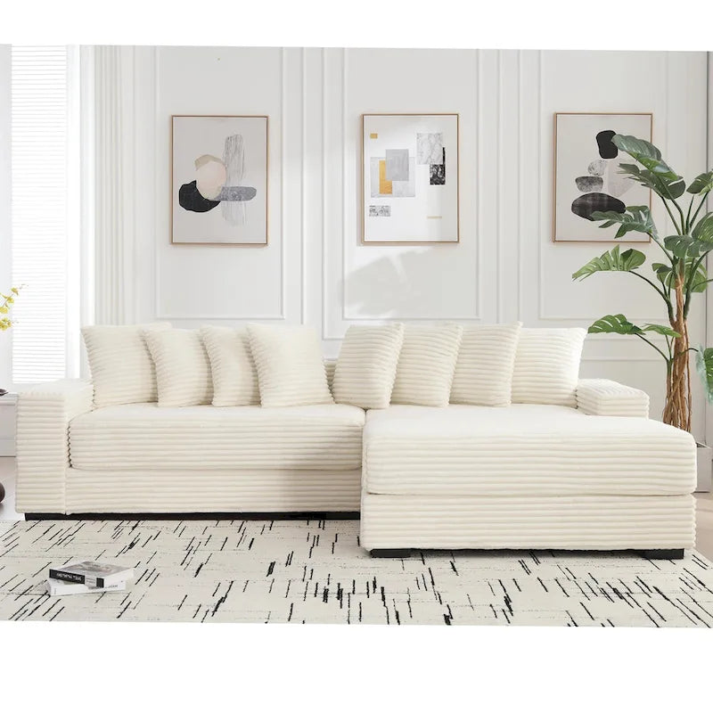Black/Green/Gray/Beige Corduroy L-Shaped Sectional Sofa with Right Chaise, Seats 3