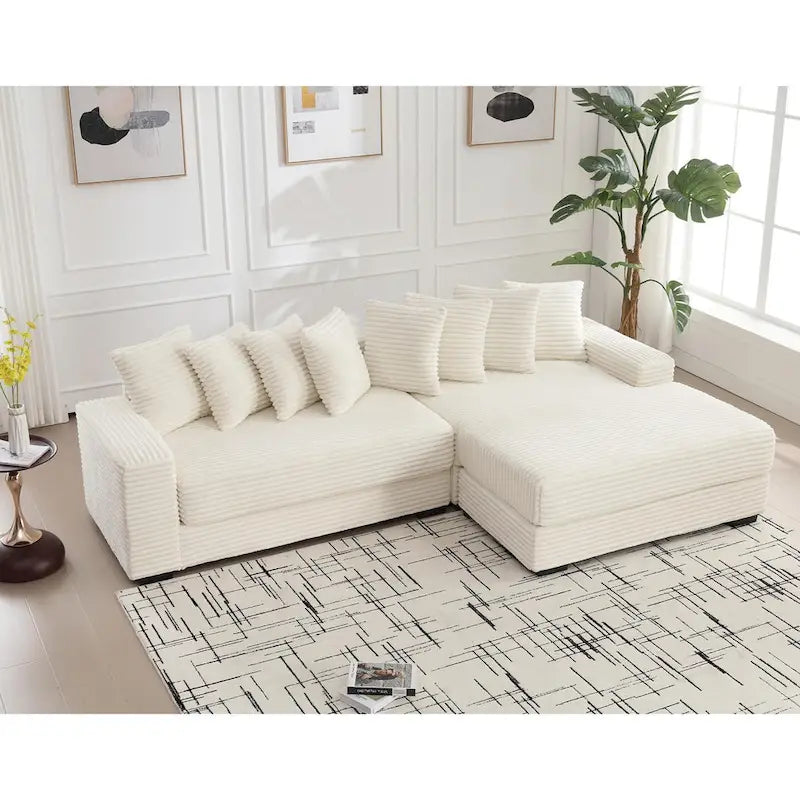 Black/Green/Gray/Beige Corduroy L-Shaped Sectional Sofa with Right Chaise, Seats 3