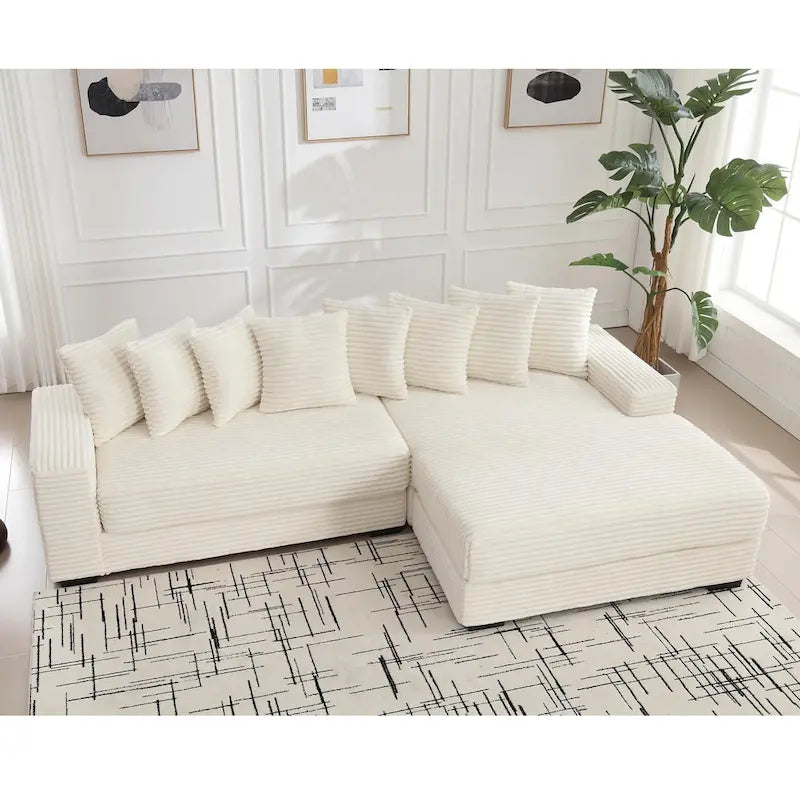 Black/Green/Gray/Beige Corduroy L-Shaped Sectional Sofa with Right Chaise, Seats 3