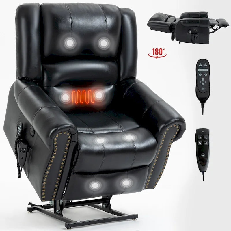 Brown / Black Genuine Leather Power Lift Recliner Chair, Single Seat, Dual Motor with Heat & Massage