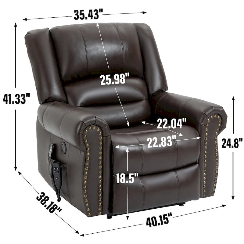 Brown / Black Genuine Leather Power Lift Recliner Chair, Single Seat, Dual Motor with Heat & Massage