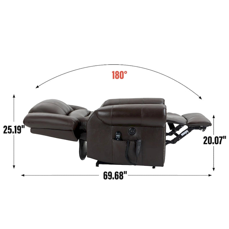 Brown / Black Genuine Leather Power Lift Recliner Chair, Single Seat, Dual Motor with Heat & Massage