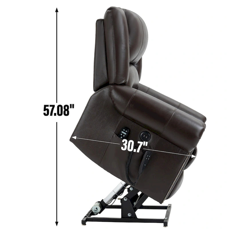 Brown / Black Genuine Leather Power Lift Recliner Chair, Single Seat, Dual Motor with Heat & Massage