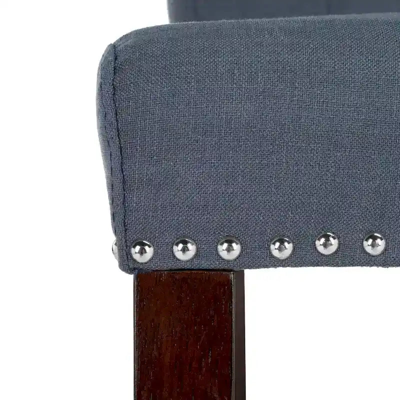 Light Grey Tufted Bar Stool, Chrome Ring & Espresso Legs, Set of 2