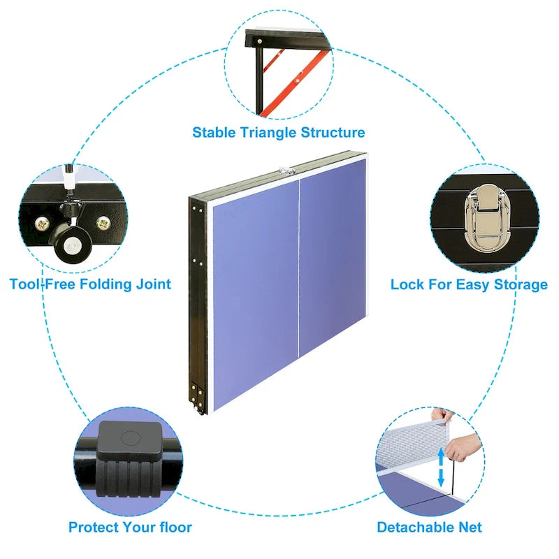 Blue Foldable Table Tennis Set for 2 Players