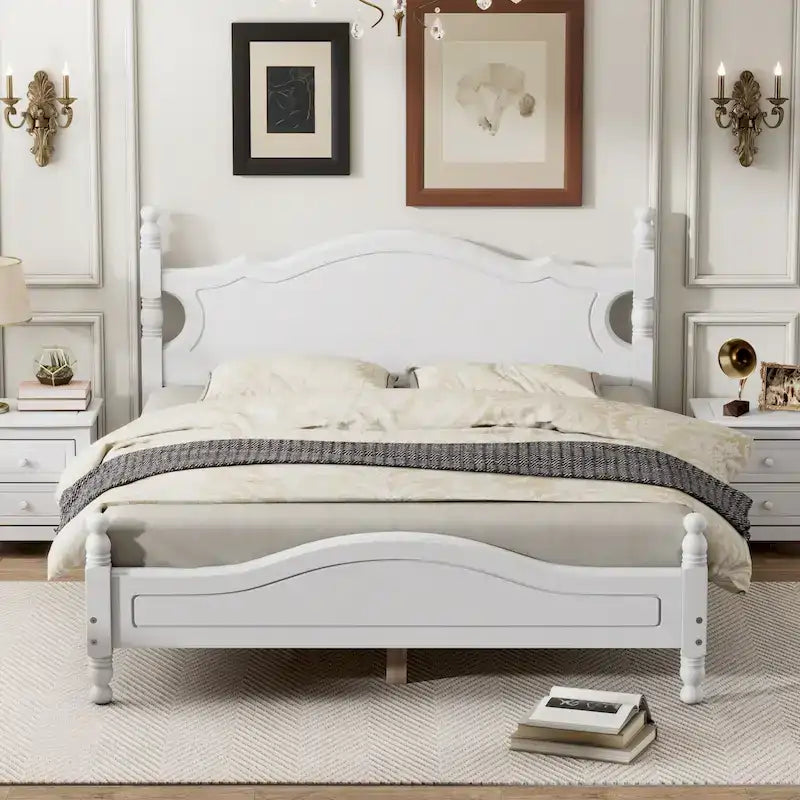 White Queen Platform Bed Frame, For 2