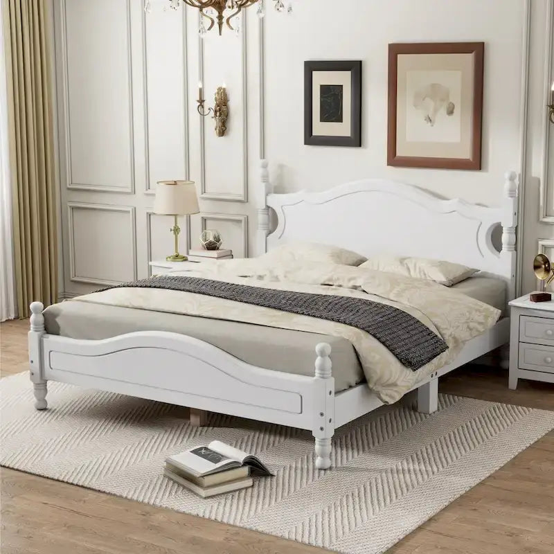 White Queen Platform Bed Frame, For 2
