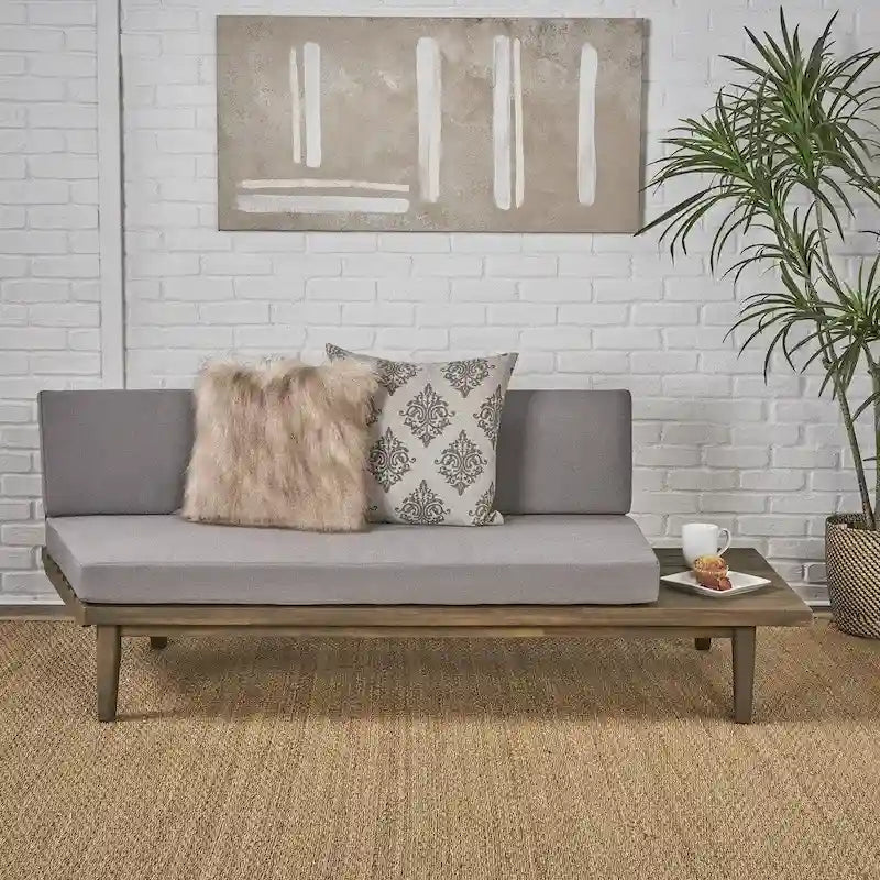  Eulah Minimalist Wood and Fabric Right-Sided Sofa