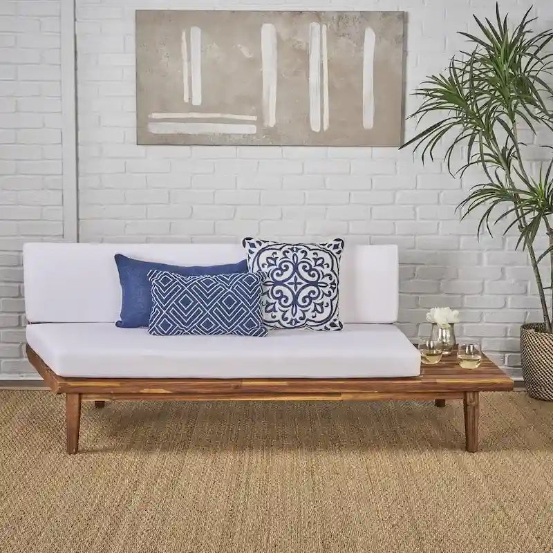 Grey/Brown Minimalist Acacia Wood Right-Sided 2-Seater Sofa