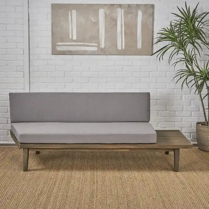 Grey/Brown Minimalist Acacia Wood Right-Sided 2-Seater Sofa
