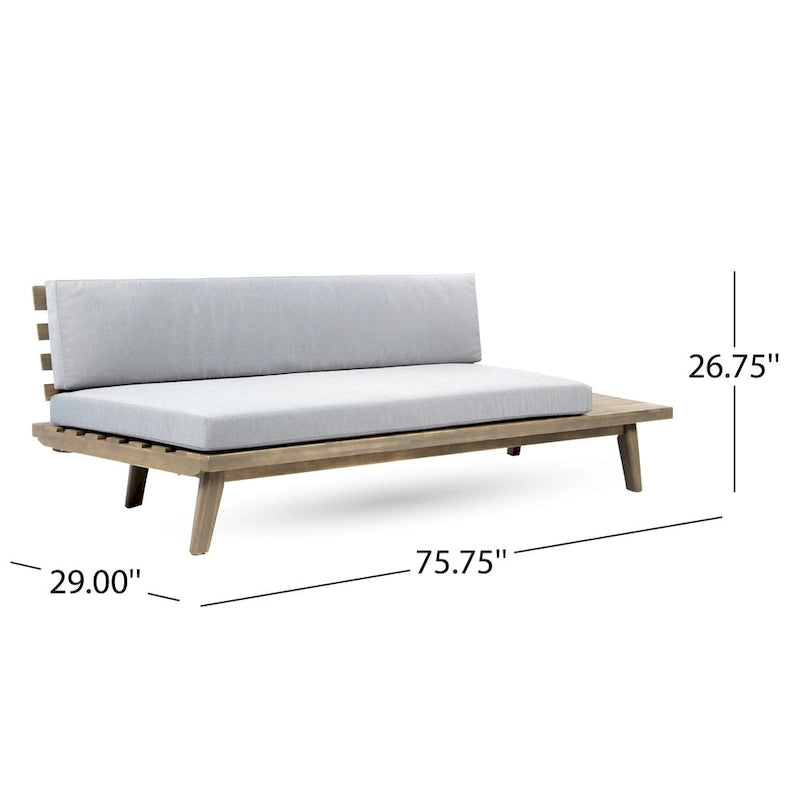 Grey/Brown Minimalist Acacia Wood Right-Sided 2-Seater Sofa