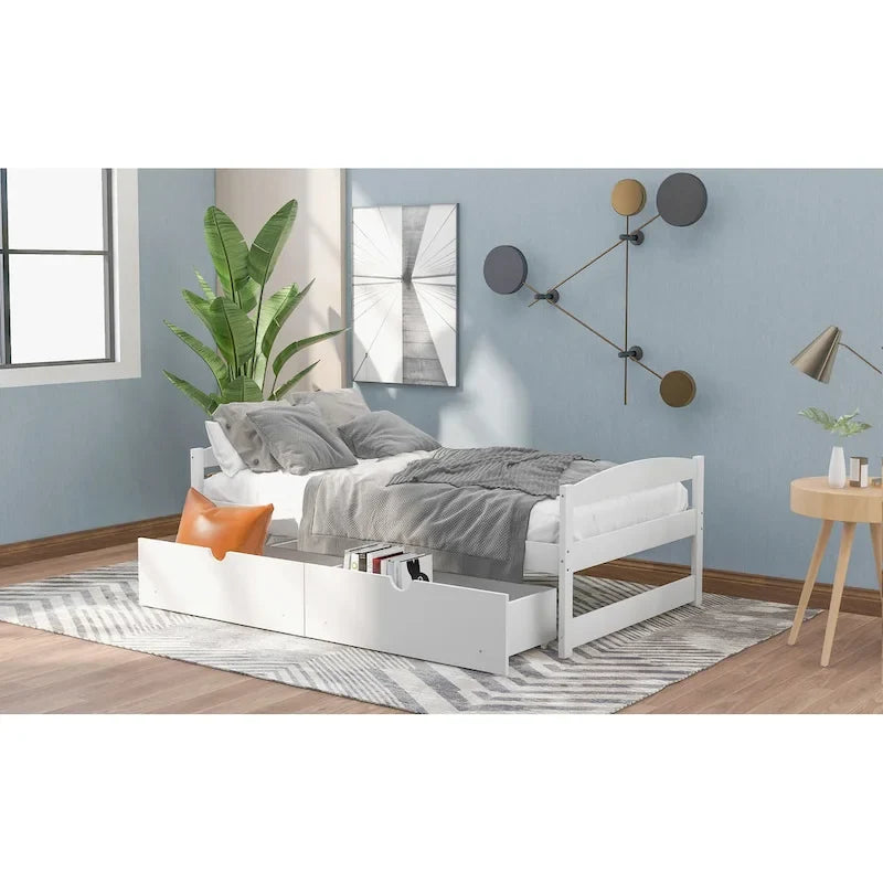 Twin Platform Bed with 2 Drawers, Black / White / Grey, Single