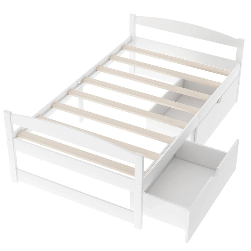 Twin Platform Bed with 2 Drawers, Black / White / Grey, Single
