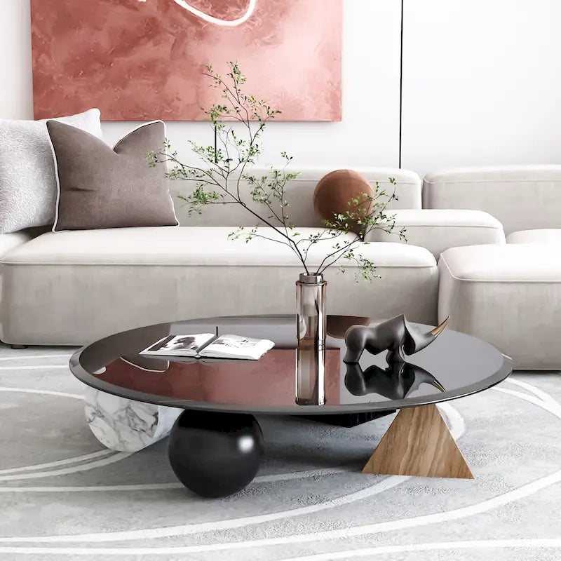 Black Round Tempered Glass Table Top, Beveled Edge, Single Panel