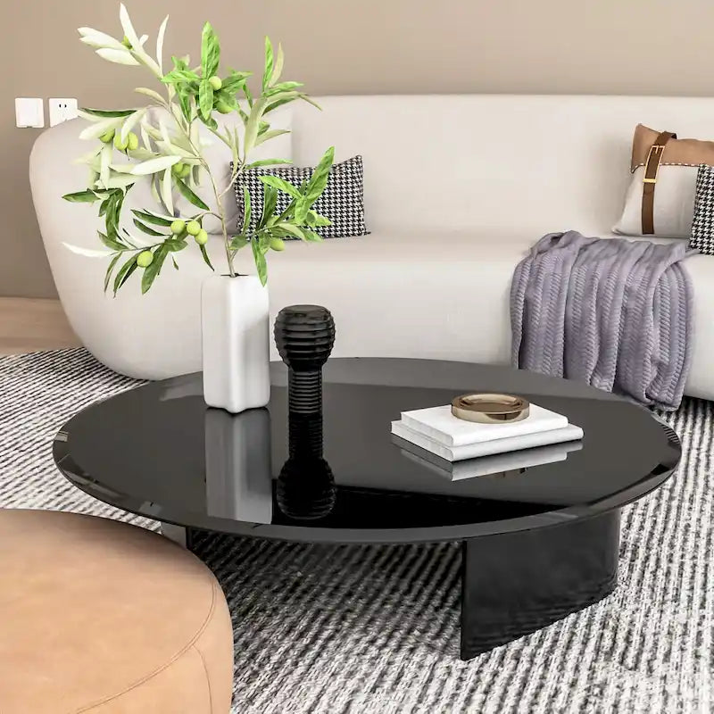 Black Round Tempered Glass Table Top, Beveled Edge, Single Panel