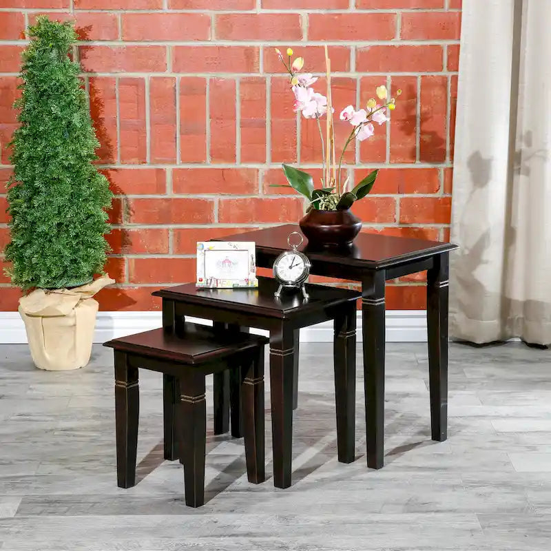 Dark Brown / Cherry / Espresso Traditional Nesting Side Tables, Set of 3