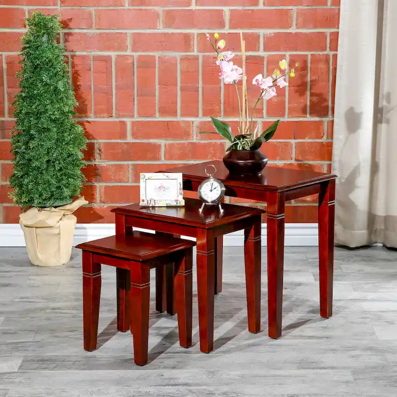 Dark Brown / Cherry / Espresso Traditional Nesting Side Tables, Set of 3
