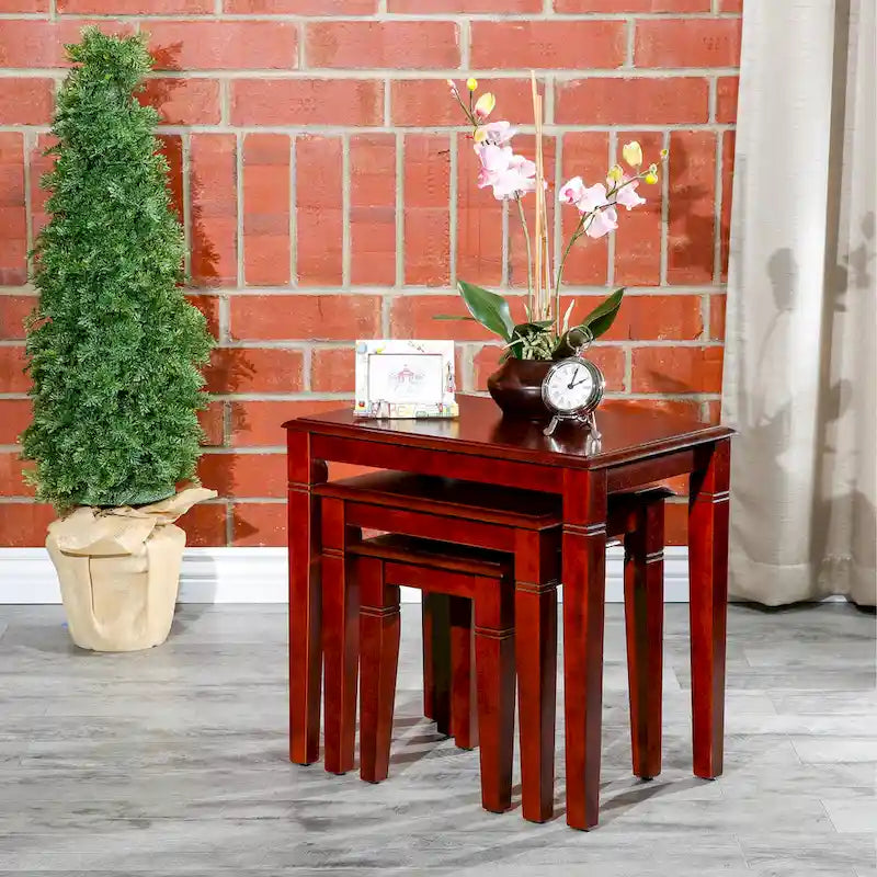 Dark Brown / Cherry / Espresso Traditional Nesting Side Tables, Set of 3