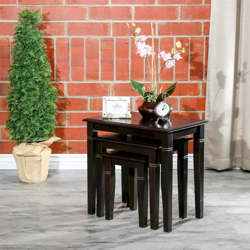 Dark Brown / Cherry / Espresso Traditional Nesting Side Tables, Set of 3