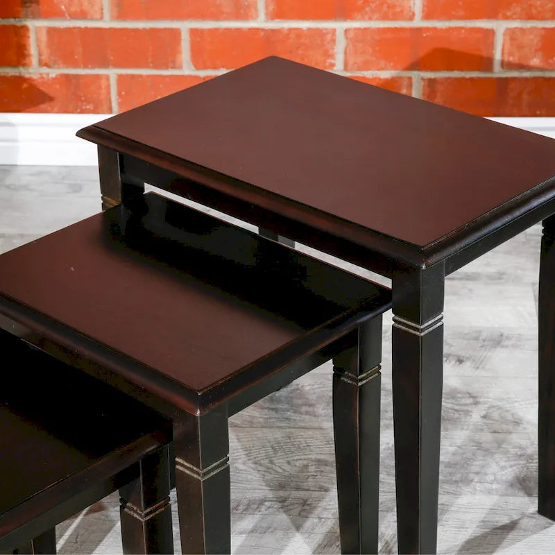 Dark Brown / Cherry / Espresso Traditional Nesting Side Tables, Set of 3
