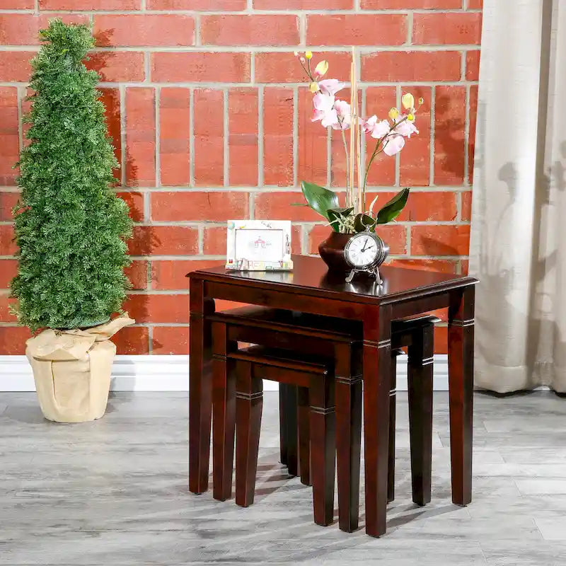 Dark Brown / Cherry / Espresso Traditional Nesting Side Tables, Set of 3