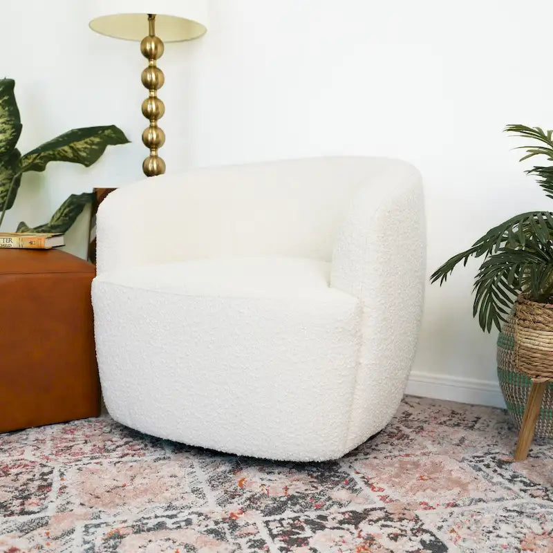 Dark Yellow / Blue / White Boucle Fabric Swivel Accent Chair, Single Seat