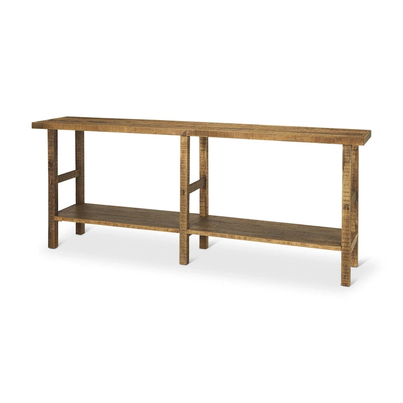 Light Brown / Medium Brown Rustic Console Table, 2-Shelf