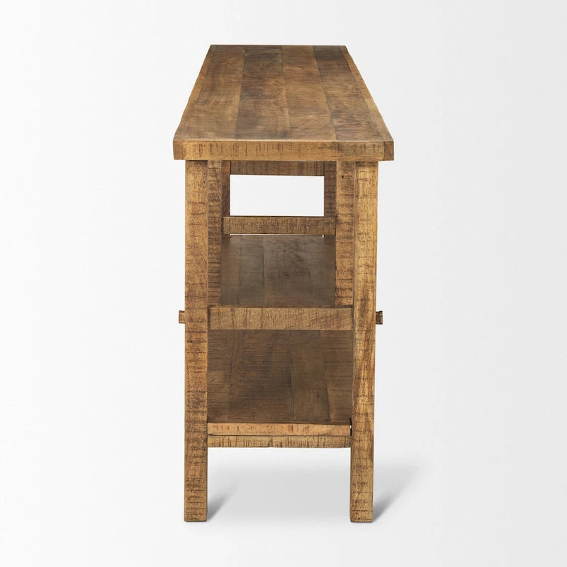 Light Brown / Medium Brown Rustic Console Table, 2-Shelf