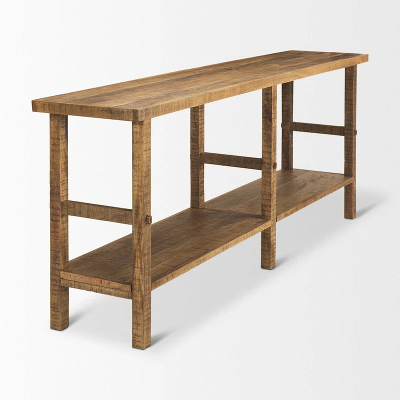 Light Brown / Medium Brown Rustic Console Table, 2-Shelf