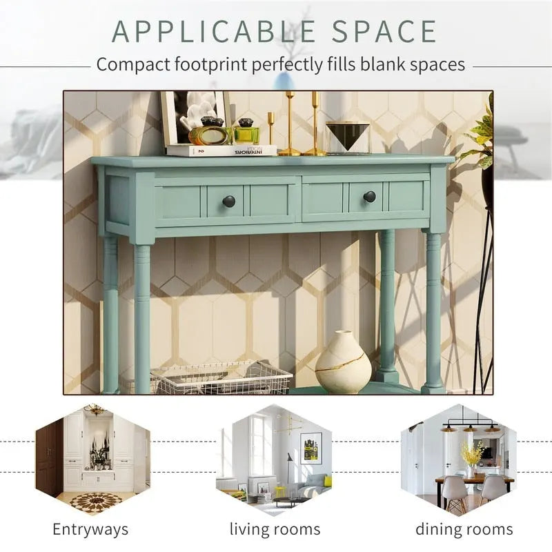 Retro Grey / Blue / White / Espresso / Navy Console Table with 2 Drawers & Shelf – 2-Person Assembly