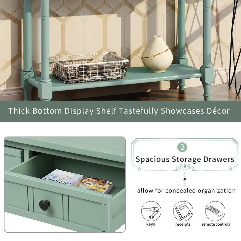 Retro Grey / Blue / White / Espresso / Navy Console Table with 2 Drawers & Shelf – 2-Person Assembly