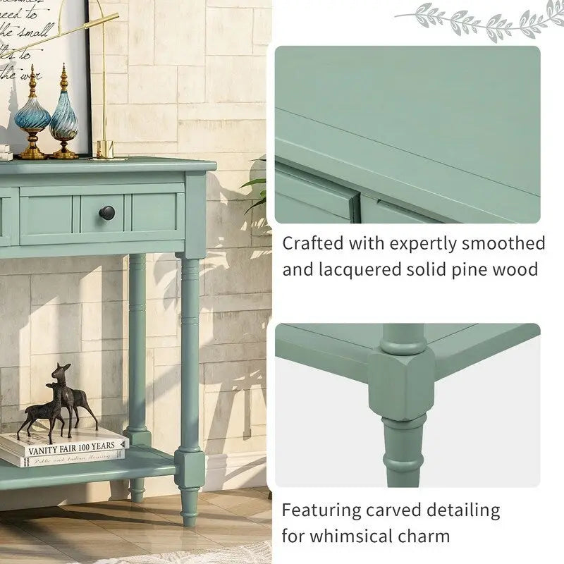 Retro Grey / Blue / White / Espresso / Navy Console Table with 2 Drawers & Shelf – 2-Person Assembly