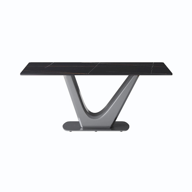 White/Black/Off White Rectangle Sintered Stone Dining Table with V-Shape Steel Base, Seats 4–6