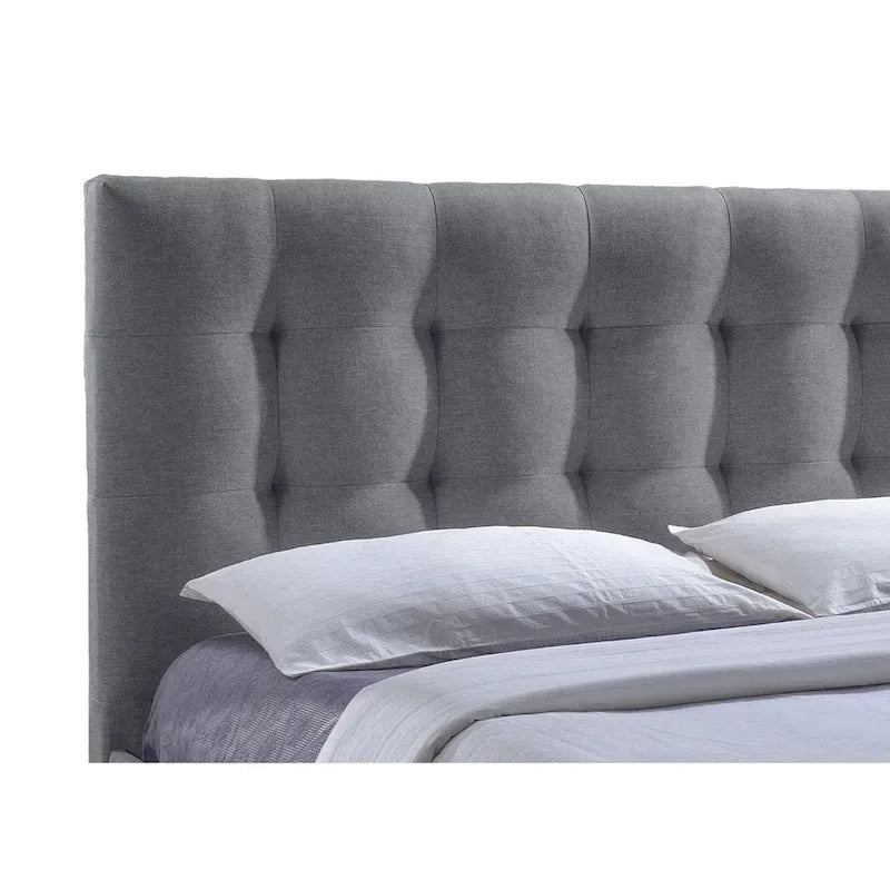 Grey Fabric Grid-Tufted Storage Platform Bed with 2 Drawers – Queen / King