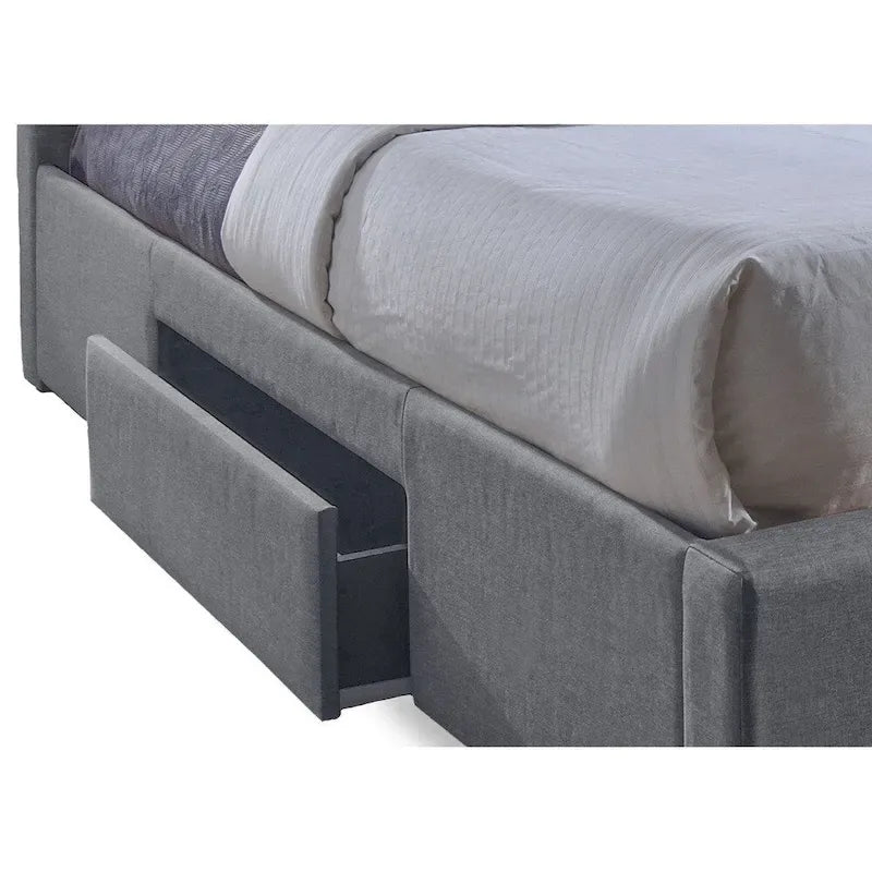 Grey Fabric Grid-Tufted Storage Platform Bed with 2 Drawers – Queen / King
