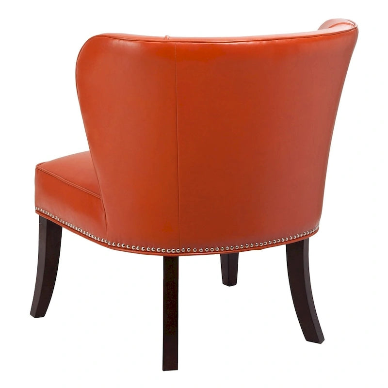 Orange Faux Leather Armless Wingback Accent Chair, Single Seat