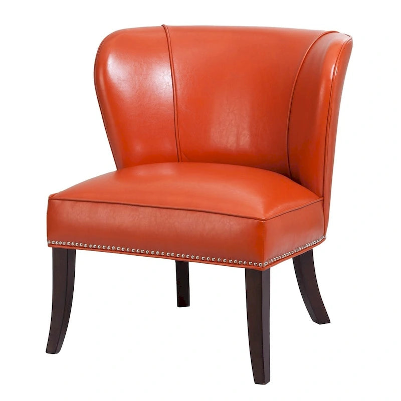 Orange Faux Leather Armless Wingback Accent Chair, Single Seat