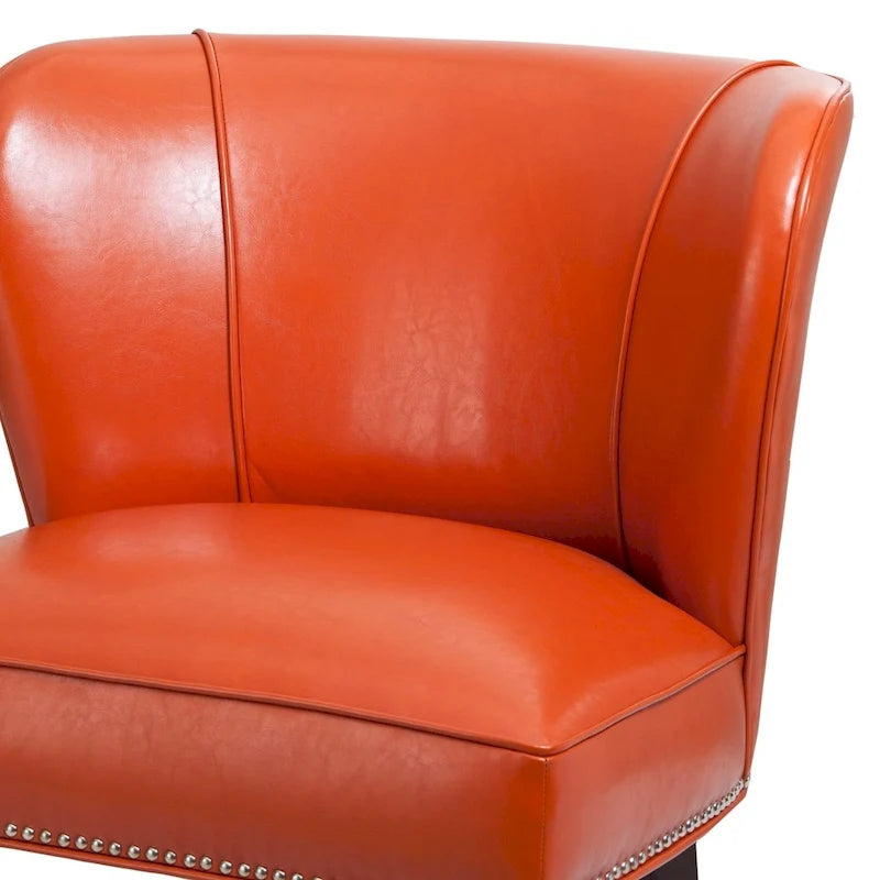 Orange Faux Leather Armless Wingback Accent Chair, Single Seat