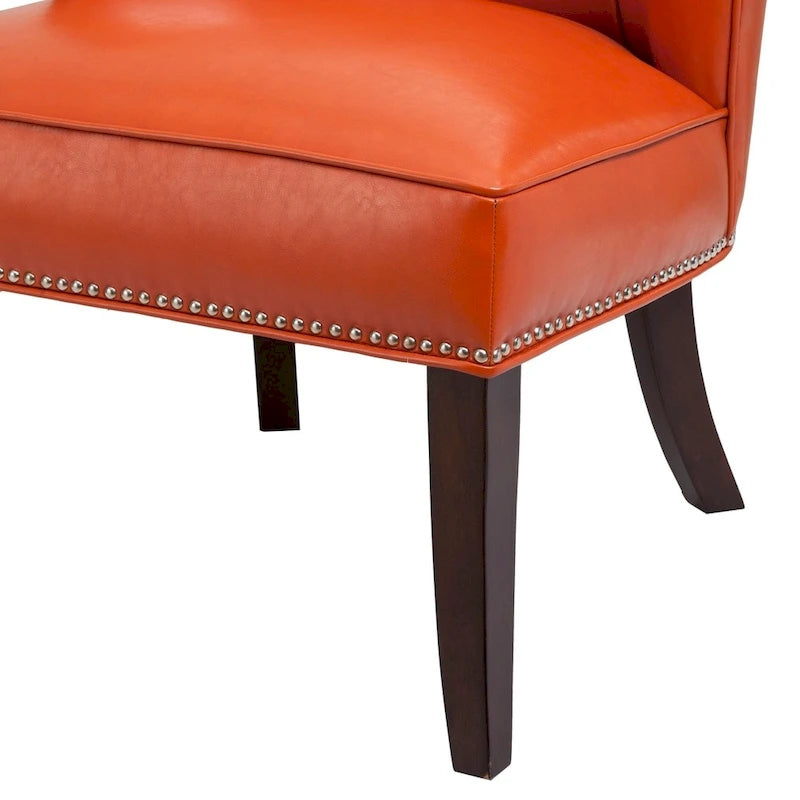 Orange Faux Leather Armless Wingback Accent Chair, Single Seat