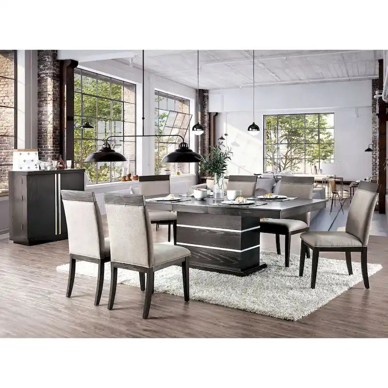 Espresso & Grey Contemporary Dining Set for 6–8, 7-Piece