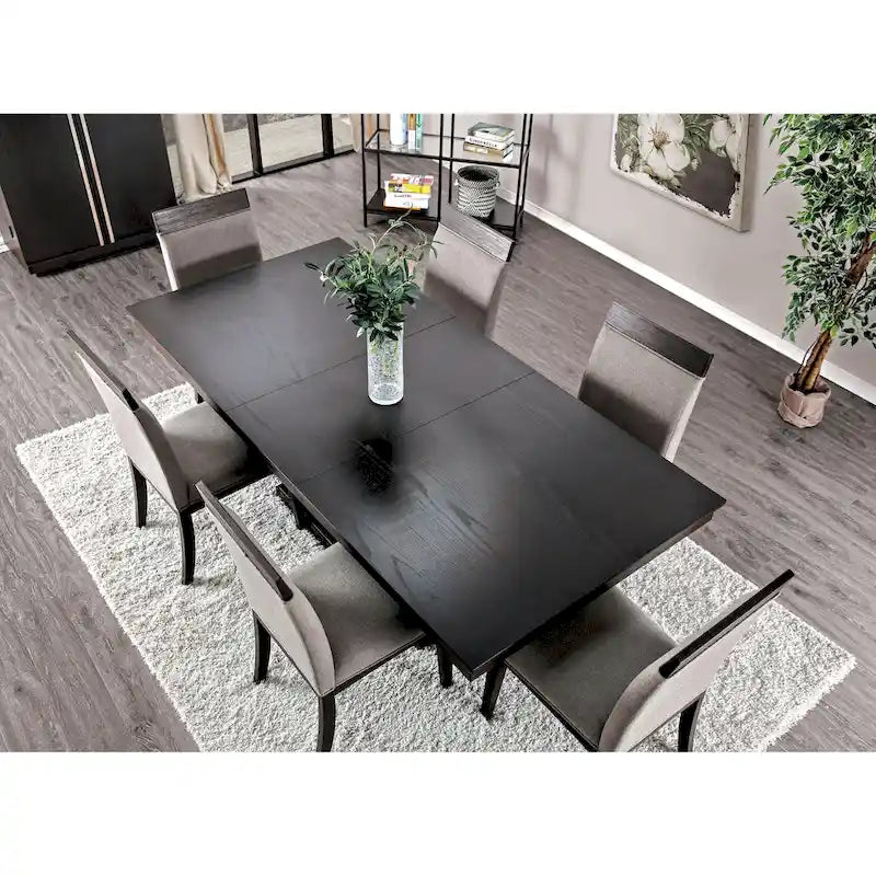 Espresso & Grey Contemporary Dining Set for 6–8, 7-Piece