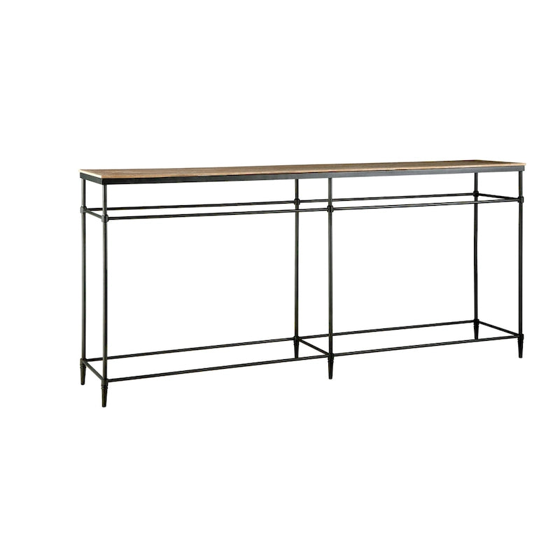 Mango Wood & Gunmetal Console Table, Pickled Finish — 74"W x 14"D x 35.5"H