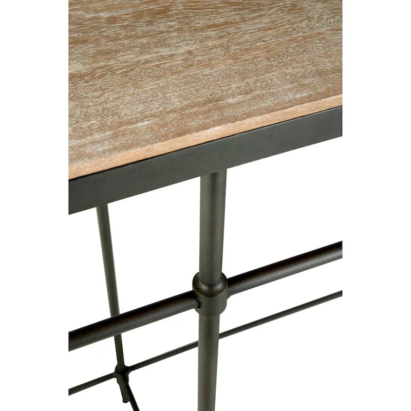 Mango Wood & Gunmetal Console Table, Pickled Finish — 74"W x 14"D x 35.5"H