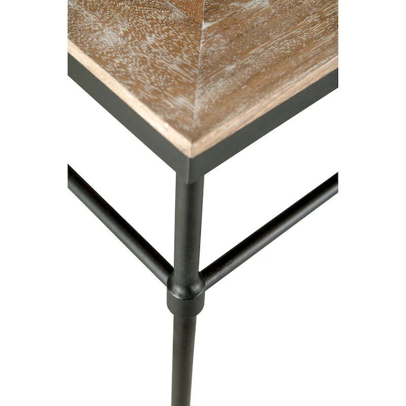 Mango Wood & Gunmetal Console Table, Pickled Finish — 74"W x 14"D x 35.5"H
