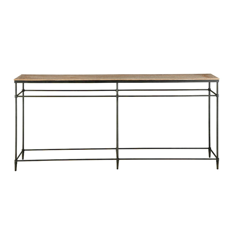 Mango Wood & Gunmetal Console Table, Pickled Finish — 74"W x 14"D x 35.5"H
